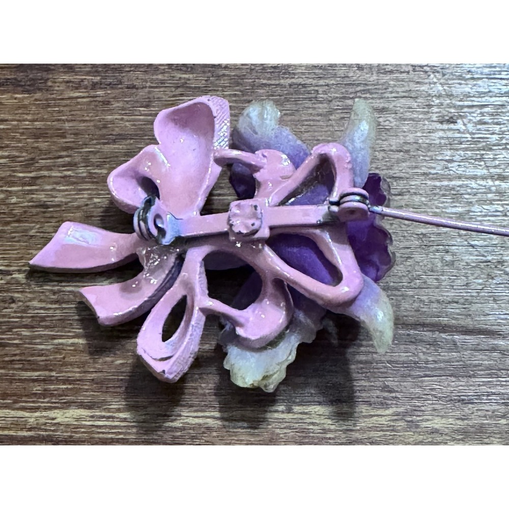 Vintage Purple Flower‎ Brooch Pin - Picture 8 of 10